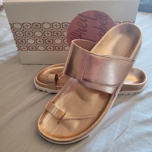 Jeffrey Campbell rose gold slides